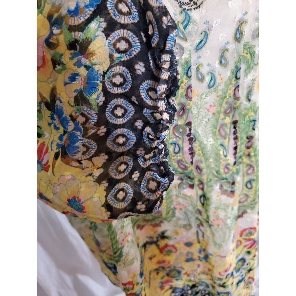 Anthropologie Figueroa & Flower Blouse Top 2XL Boho Tunic Button Up Sheer Floral - Picture 4 of 16